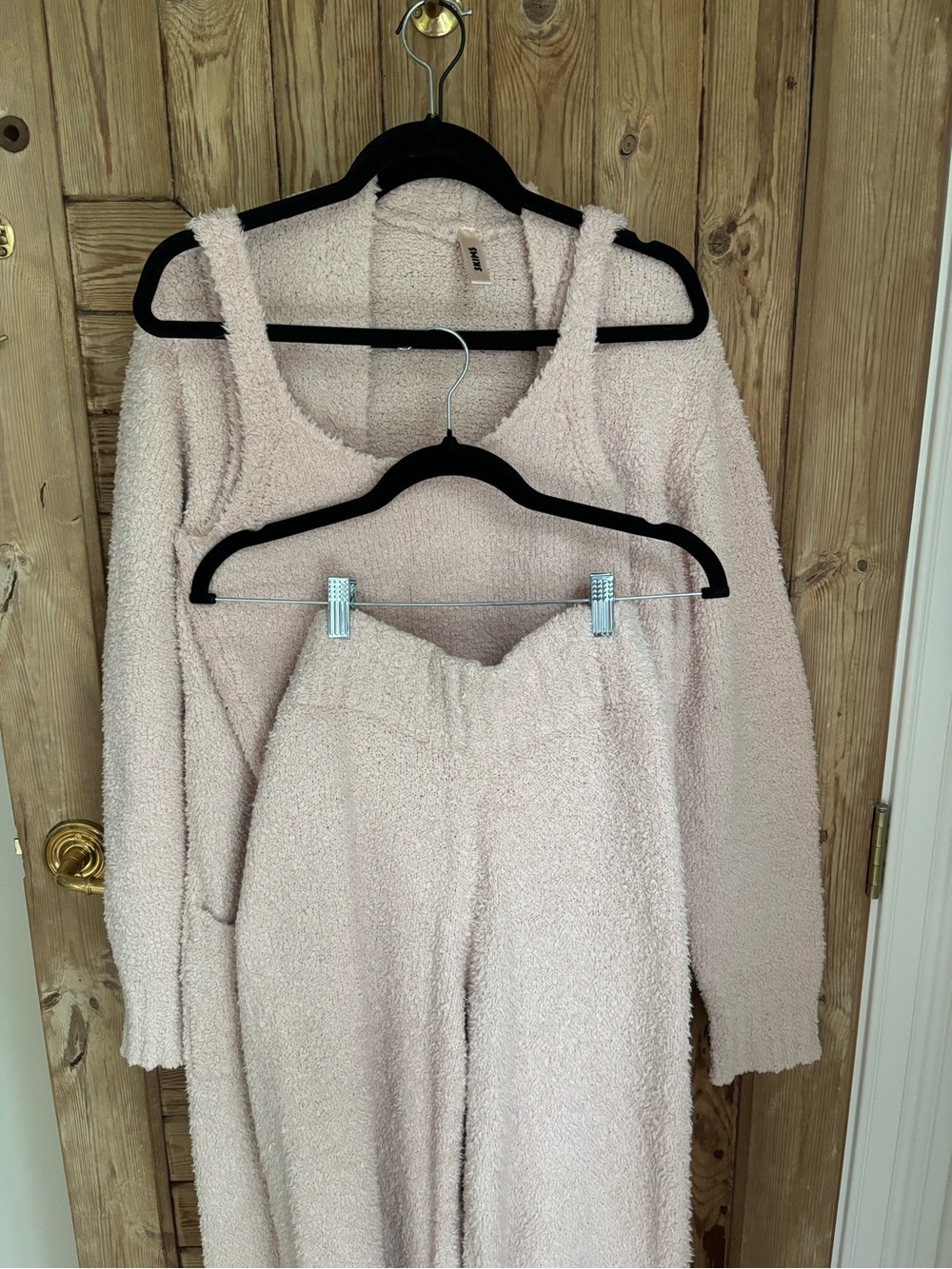 Skims cozy long plush robe with tank and pants - dusk S/M